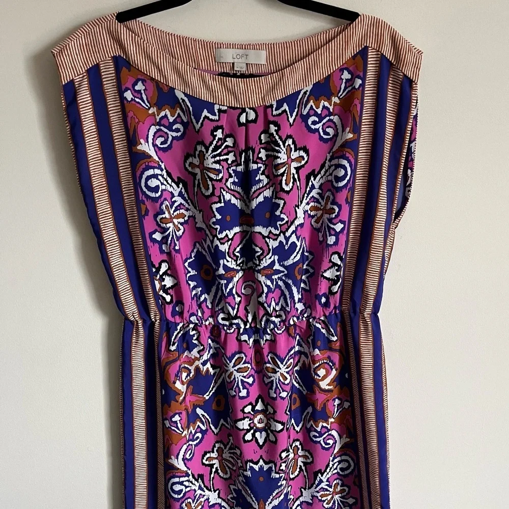 Ann Taylor Loft Mod Vibrant Short Scarf Motif Dress Size Medium EUC - Picture 2 of 11